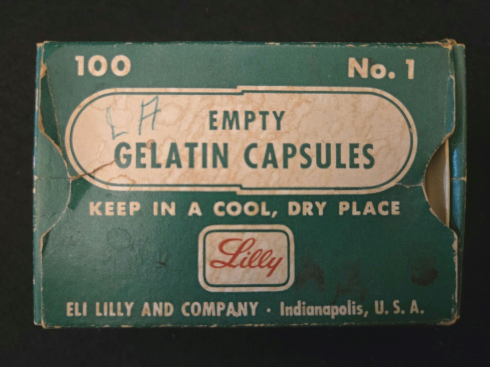 Vintage Eli Lilly Empty Gelatin Capsules No 1 Box Bilingual Pharmacy Apothecary