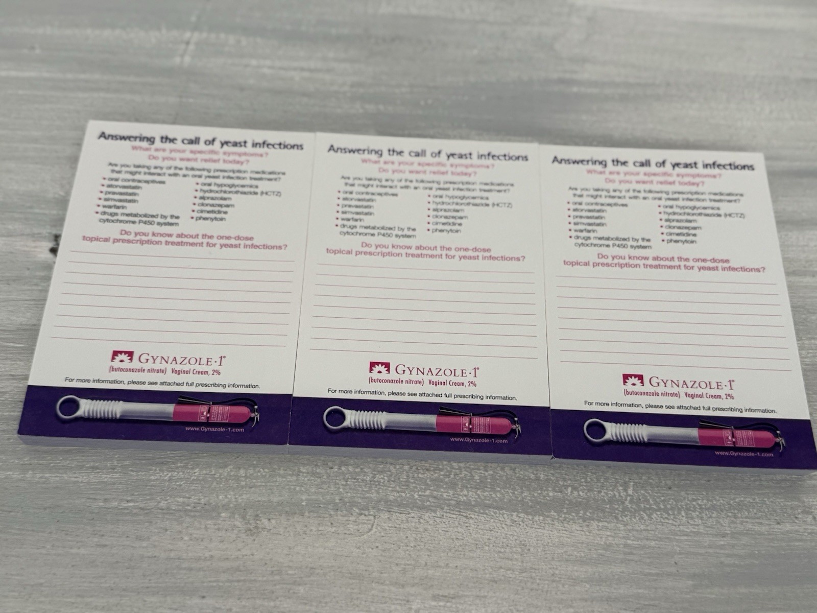 2004 Gynazole Yeast Pharmaceutical Drug Rep Notepad Sticky Notes Ad Drug Rep