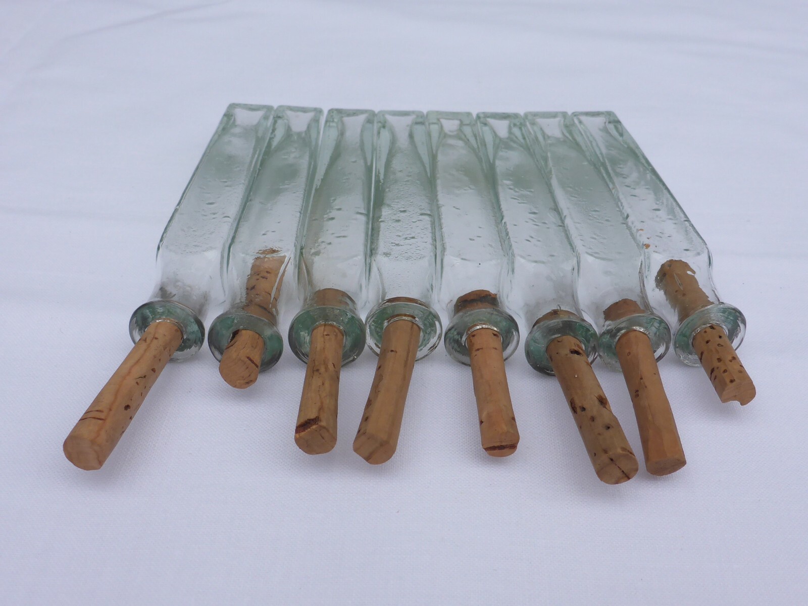 2 X Old Small Medicine Glass Pharmacy Bottle Green Long Approx. 9.5 Cm