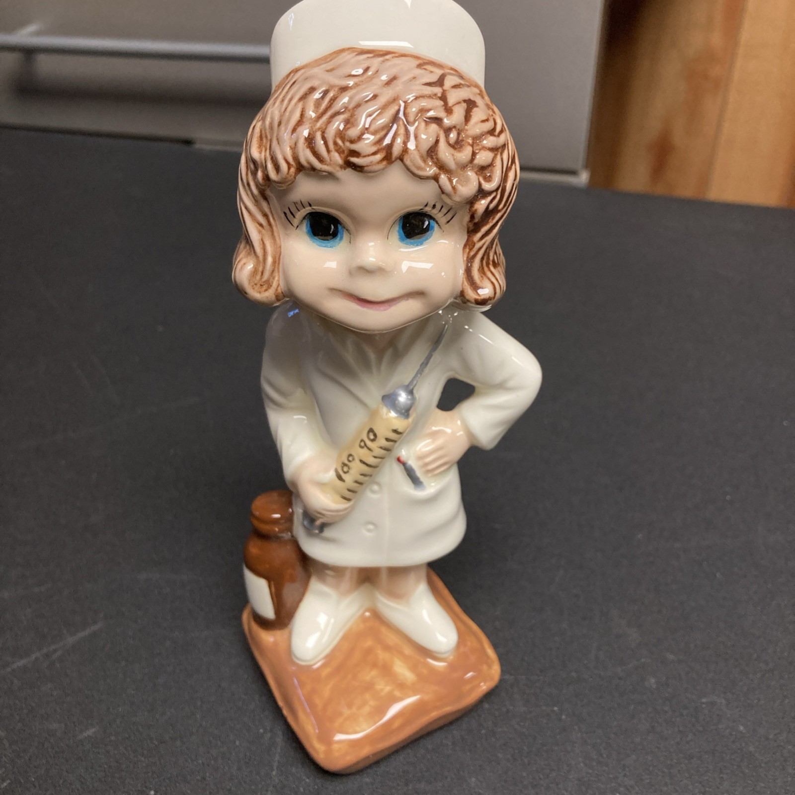 Vtg ‘85 Ceramic Big Eyed Smiley Nurse Figurine Whimsical Decor, Grad Presents