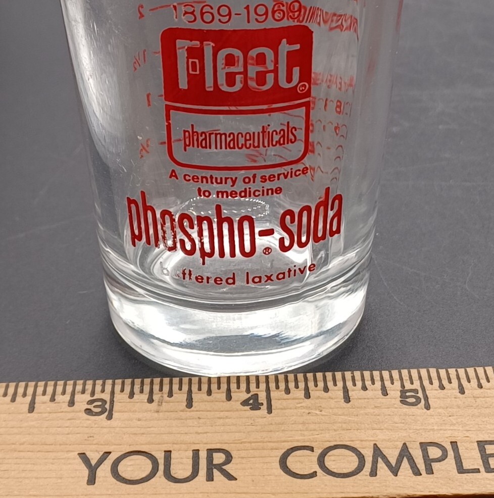 1969 Fleet Medicine Laxative Phospho Soda Advertising Measuring 100 Year Glass