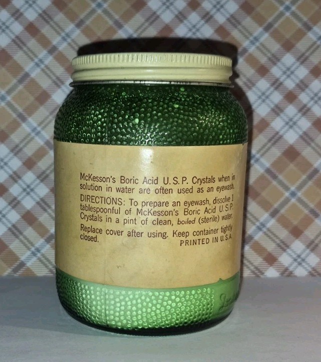 Vintage Textured Green Glass Bottle McKesson’s Boric Acid 8 oz.