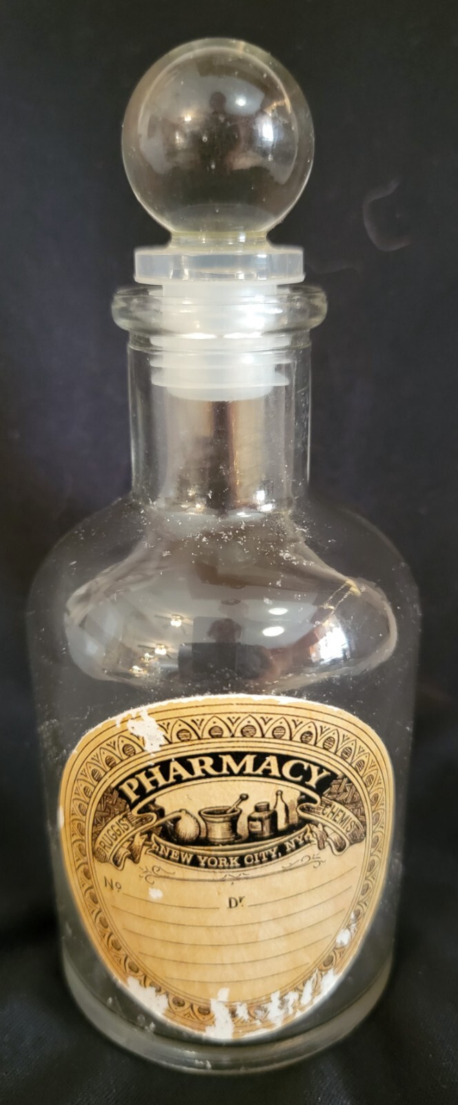 Apothecary Pharmacy New York City 6″ Glass Bottle Stopper Laboratory Display
