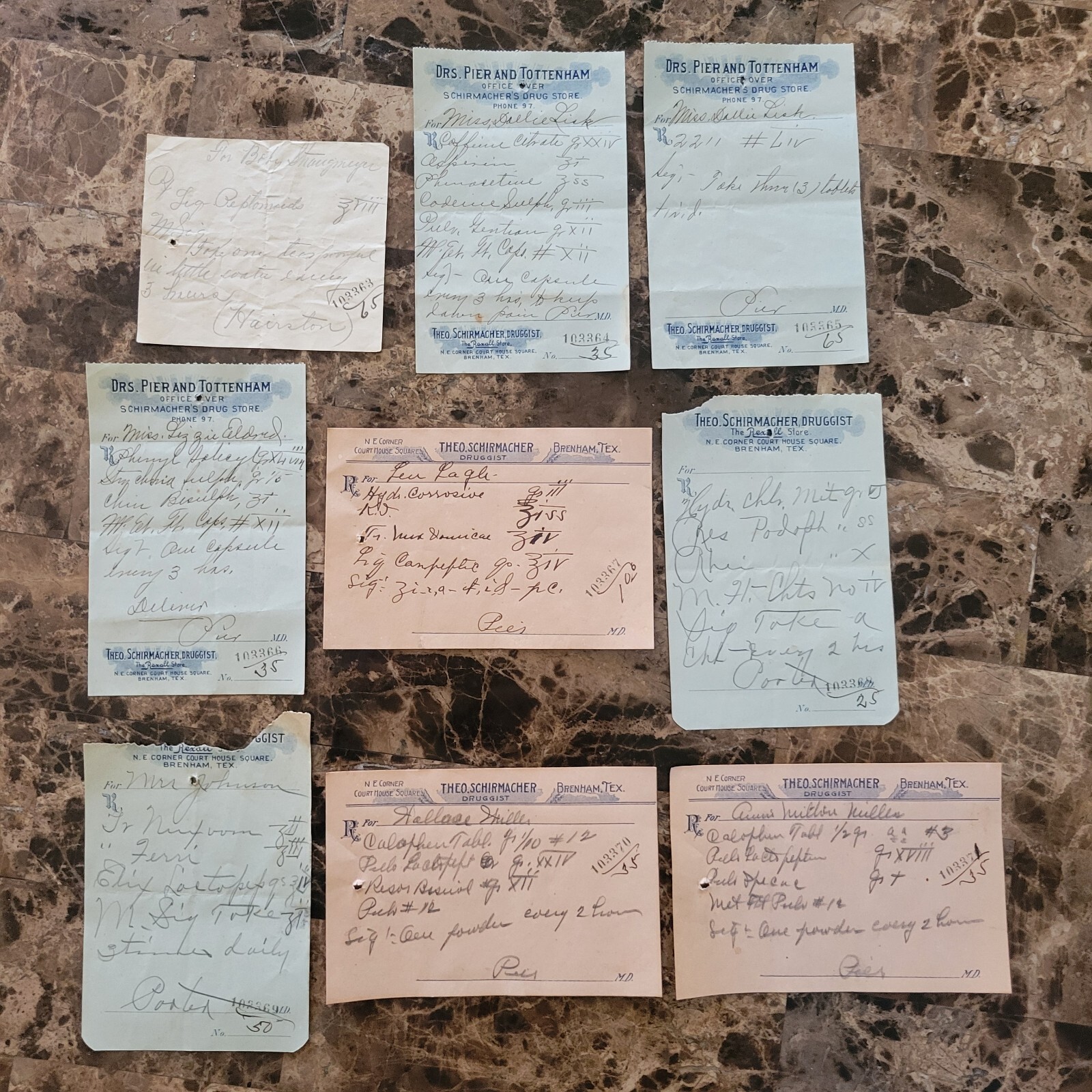 File box & 101 antique prescriptions (1913) – Codeine, Anodyne, Poisons