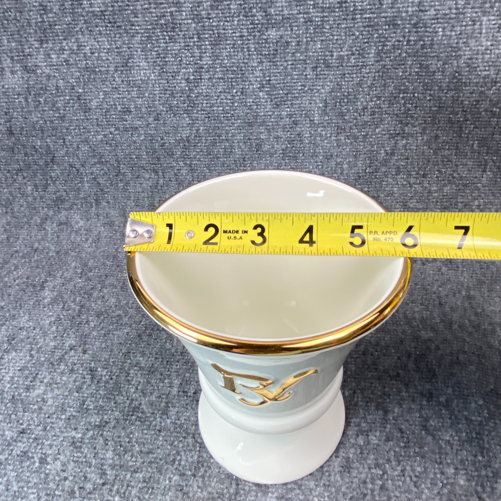 Owens Illinois RX Porcelain Pharmacy Mortar Pestle White Gold Apothecary Vtg