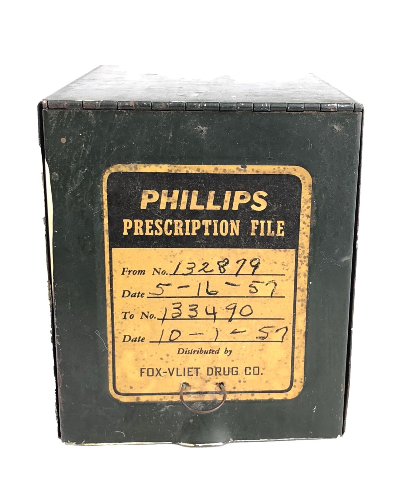 Vintage 1950s Phillips Prescription File Box Fox Vliet Drug Co. Drugstore