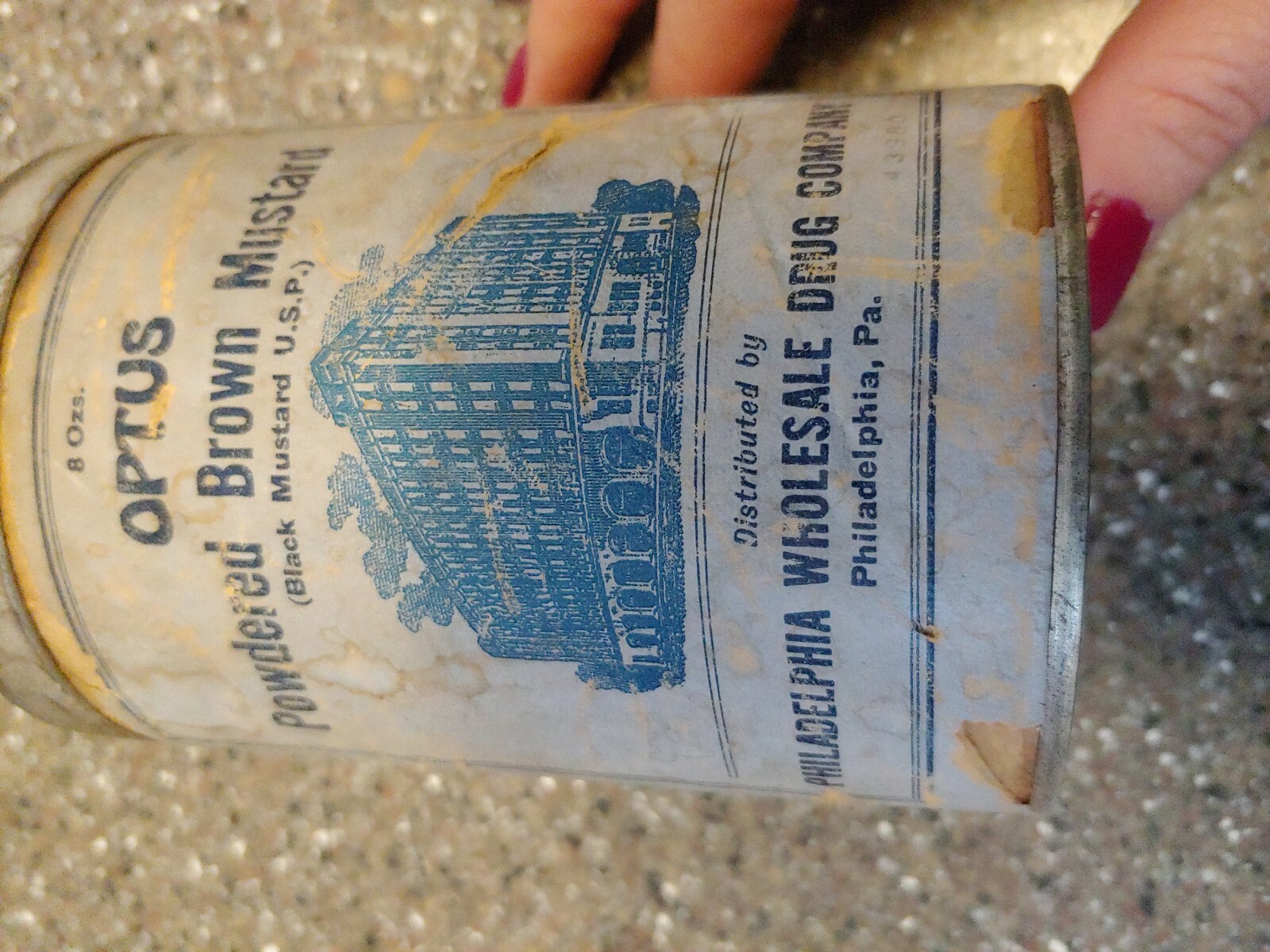 Vintage Medicine Container Optus Powdered Brown Mustard 8oz Empty Can