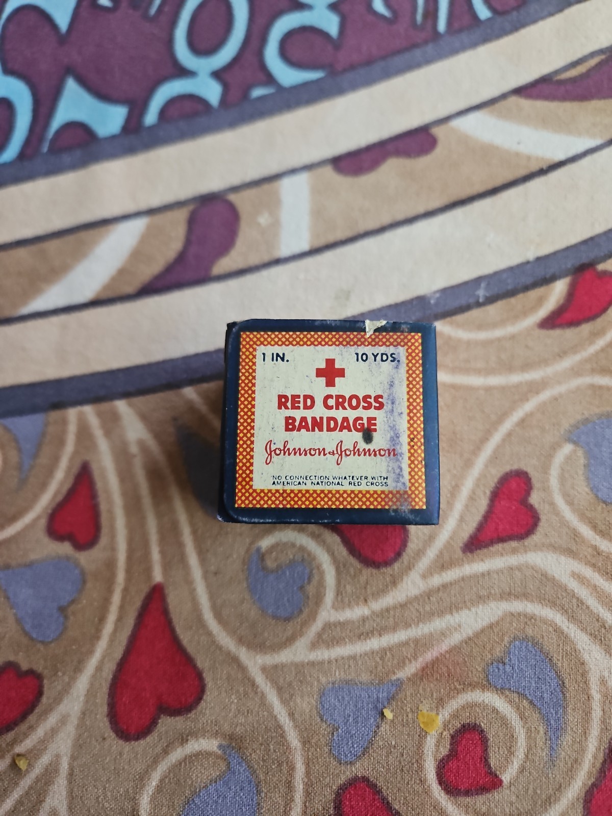 Vintage J&J Red Cross Bandage Medical Original Box Unused & Bandage Antique
