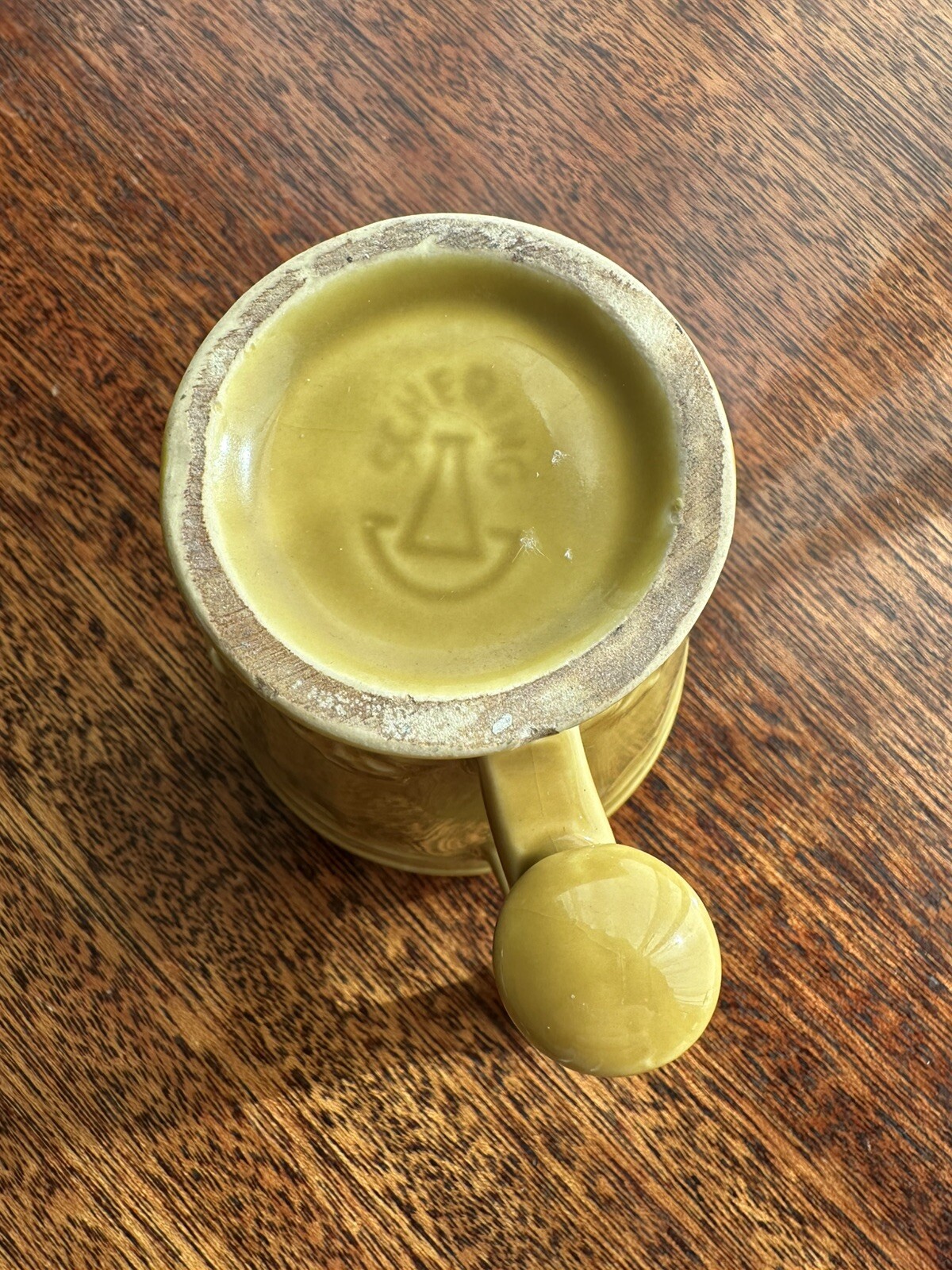 Galen Mortar & Pestle Promotional Pharmacy Mug, Yellow gold, Vintage 1960s
