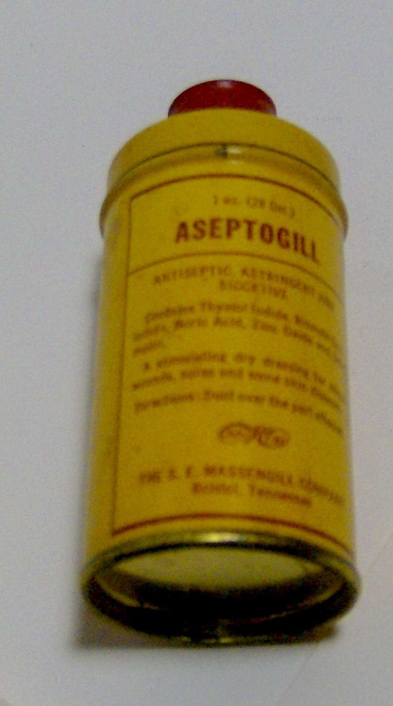 antique 1930s ASEPTOGILL pharmaceutical TIN Massengill Co Bristol TN medical OLD