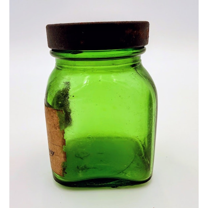 Vintage Goose Creek Pharmacy Green Glass Bottle With Original Label