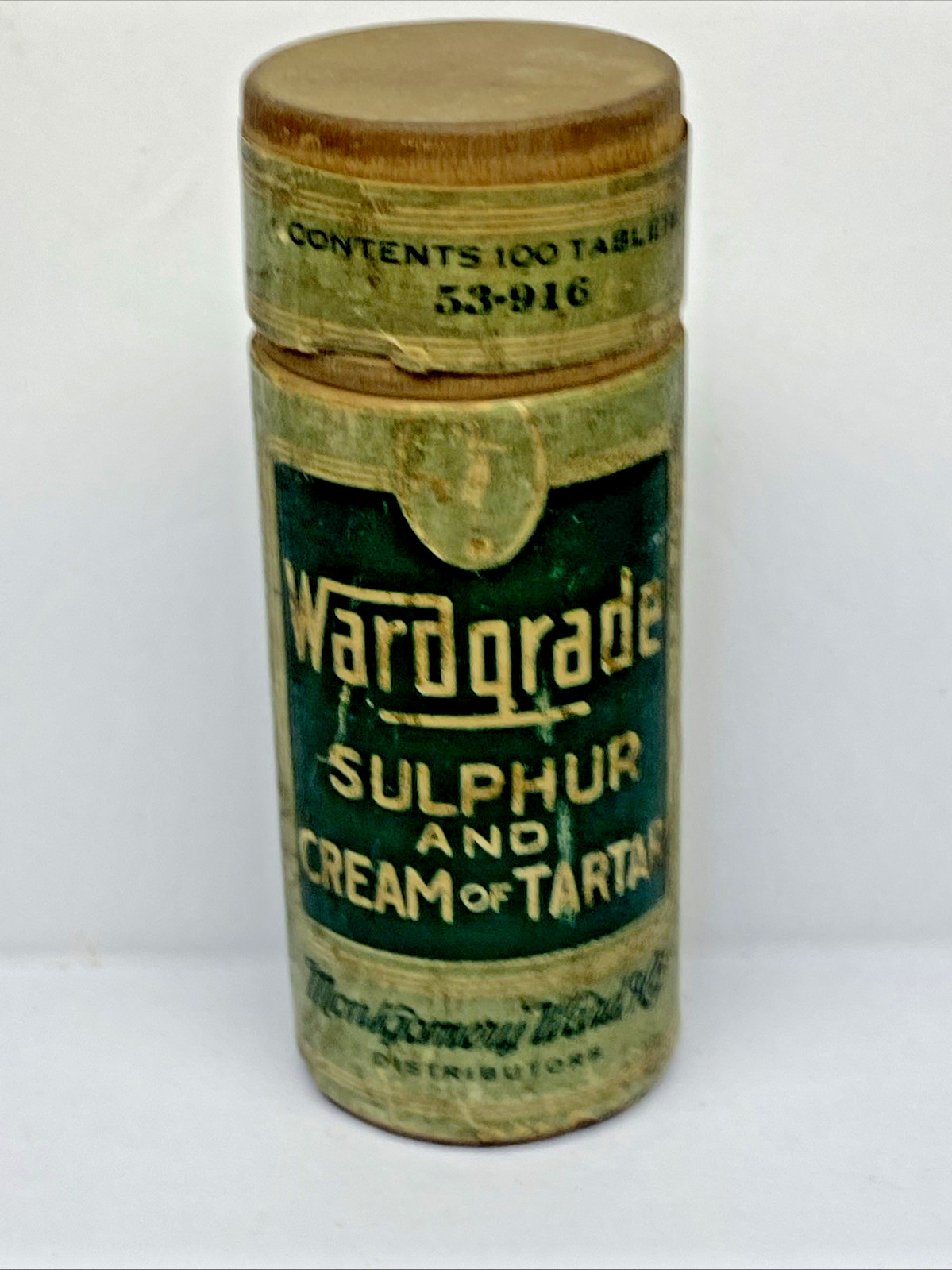 VINTAGE WARDGRADE SULPHER & CREAM OF TARTAR WOOD CONTAINER MONTGOMERY WARD