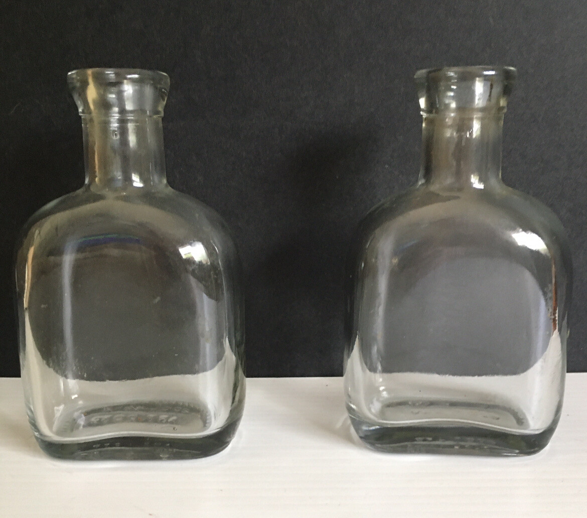 2 VTG 5 1/4”X4” Medicine Apothecary 200L ART 2039 Thick Potion Glass Bottles