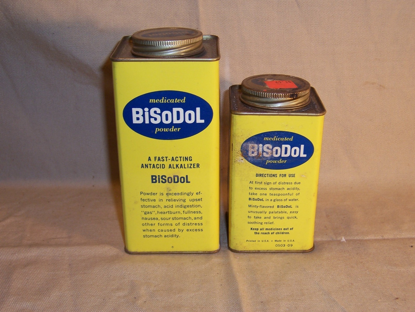 Vintage Advertising Medicine Tin Box BiSoDol New York Original Tin Display Decor