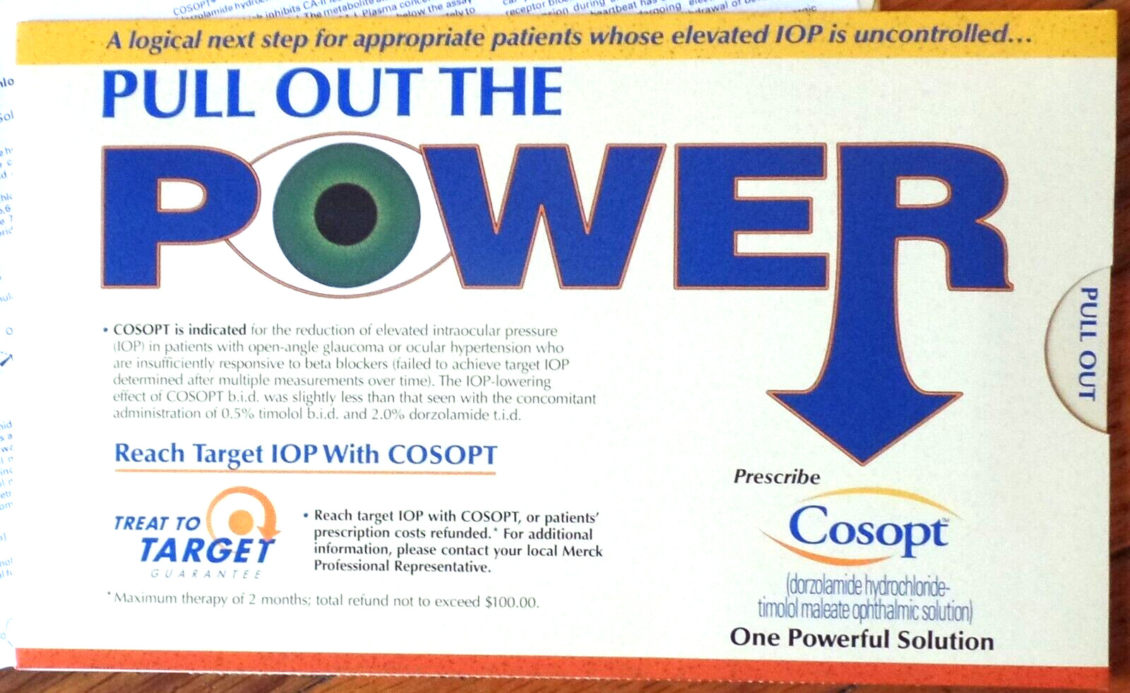 2000 PULL OUT THE POWER Prescribe COSOPT MERCK Pharmaceutical Mail Piece