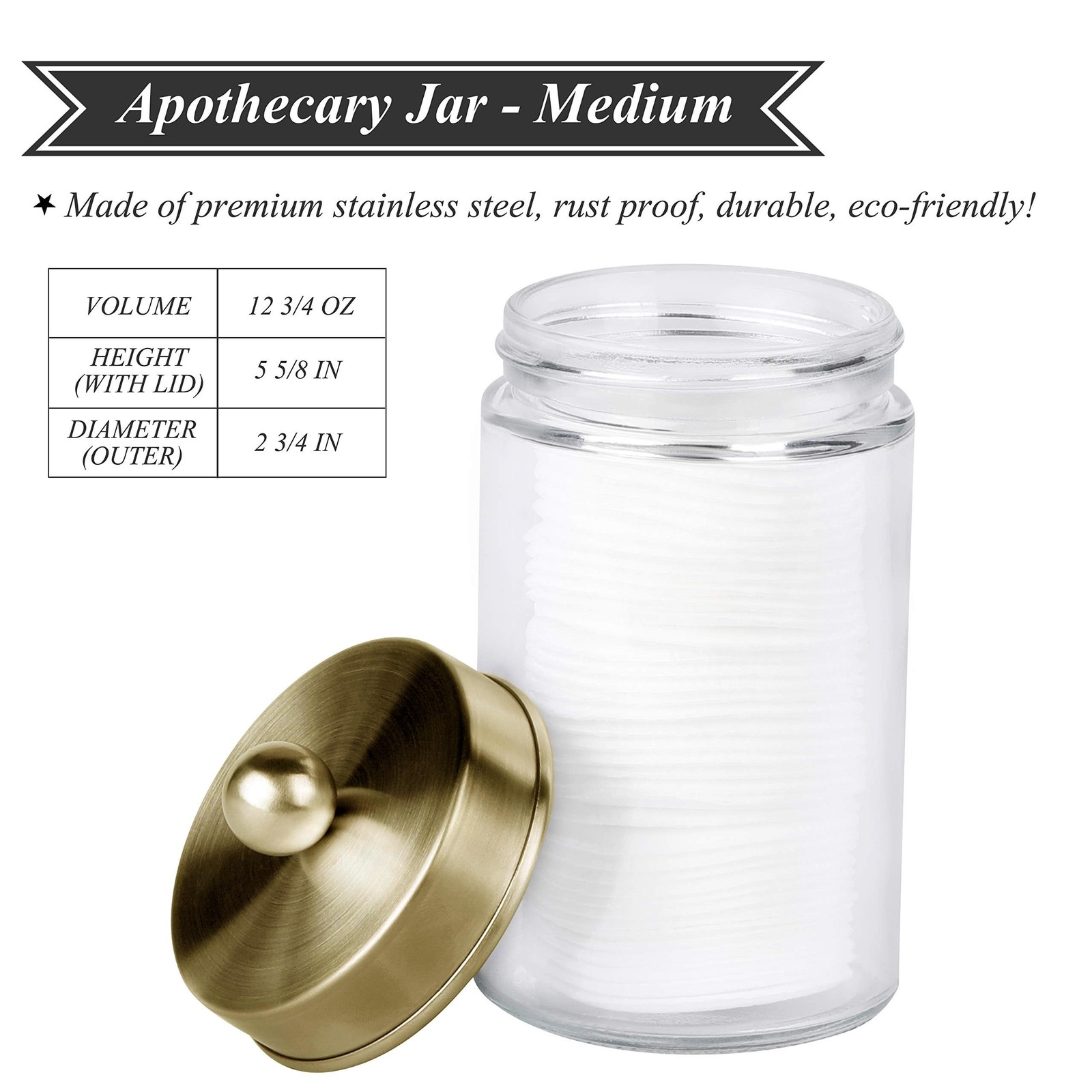 Apothecary Jars 3 Pack – Glass Bathroom Containers with Stainless Steel Lids …