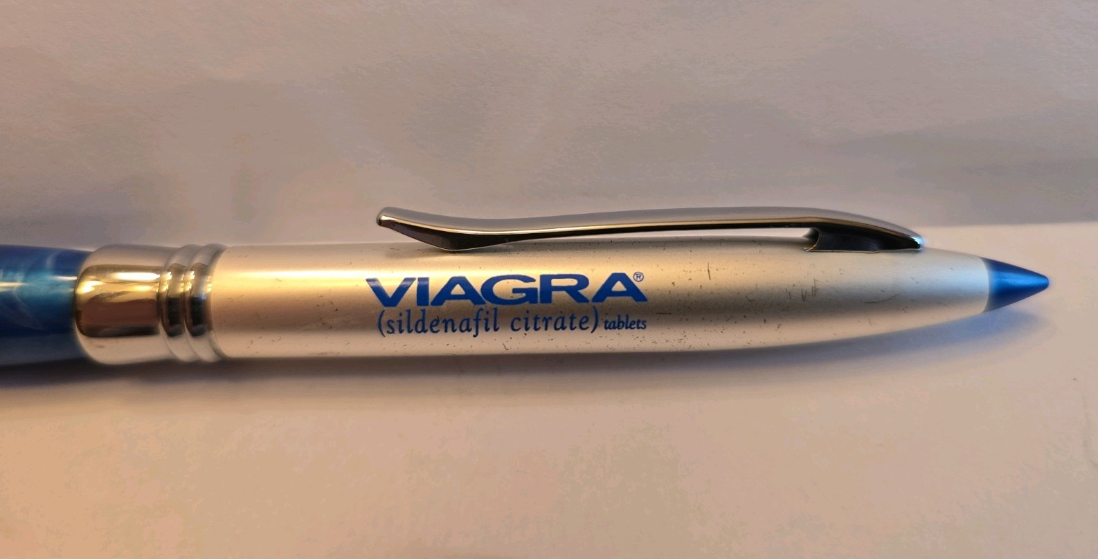 VIAGRA Heavy Metal Pen Pharmaceutical Rep Promo Silver Blue HTF Vintage – Works