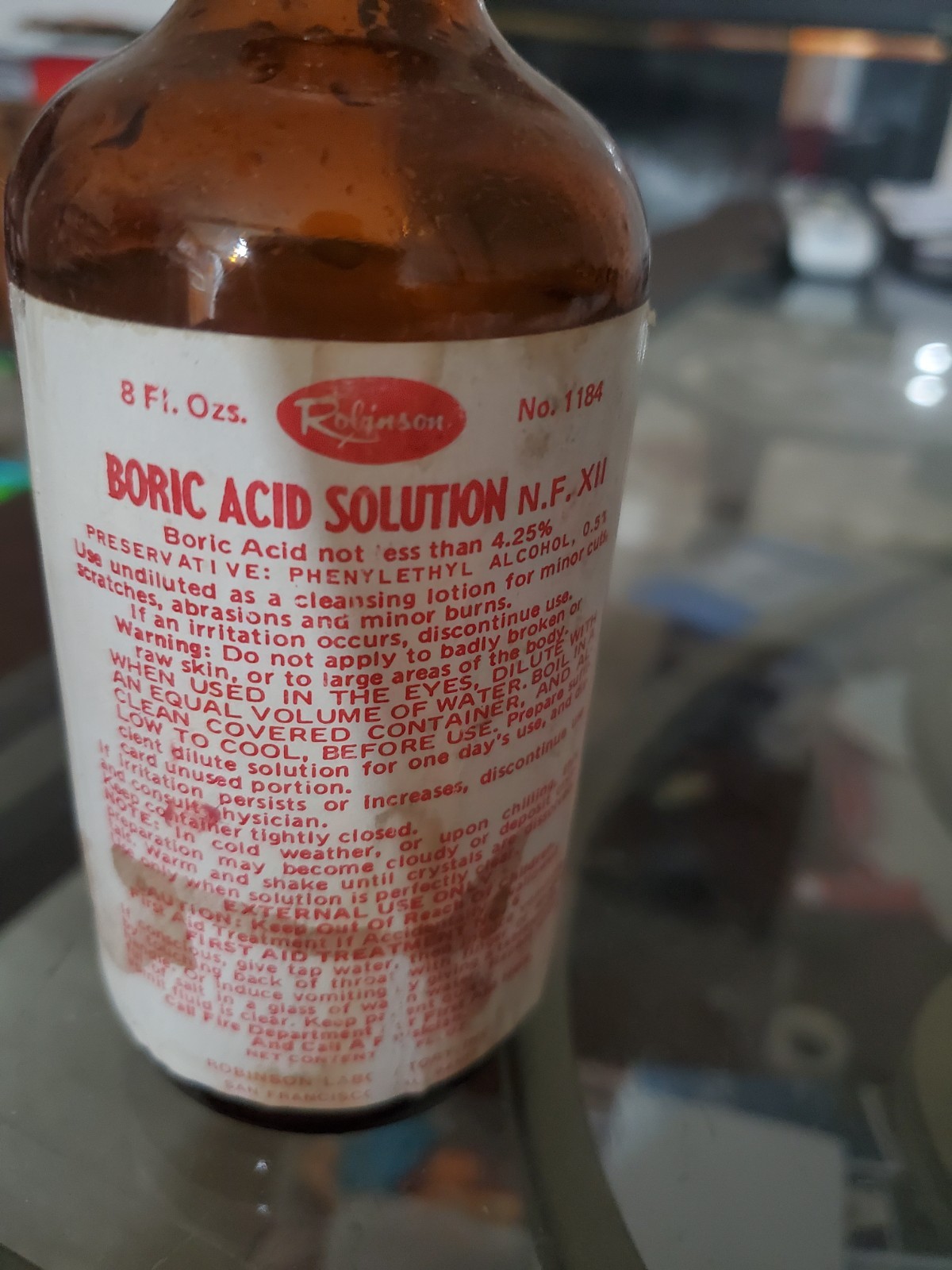 Vintage Pharmacy Robinson Laboratory San Francisco Boric Acid Solution 8oz Full