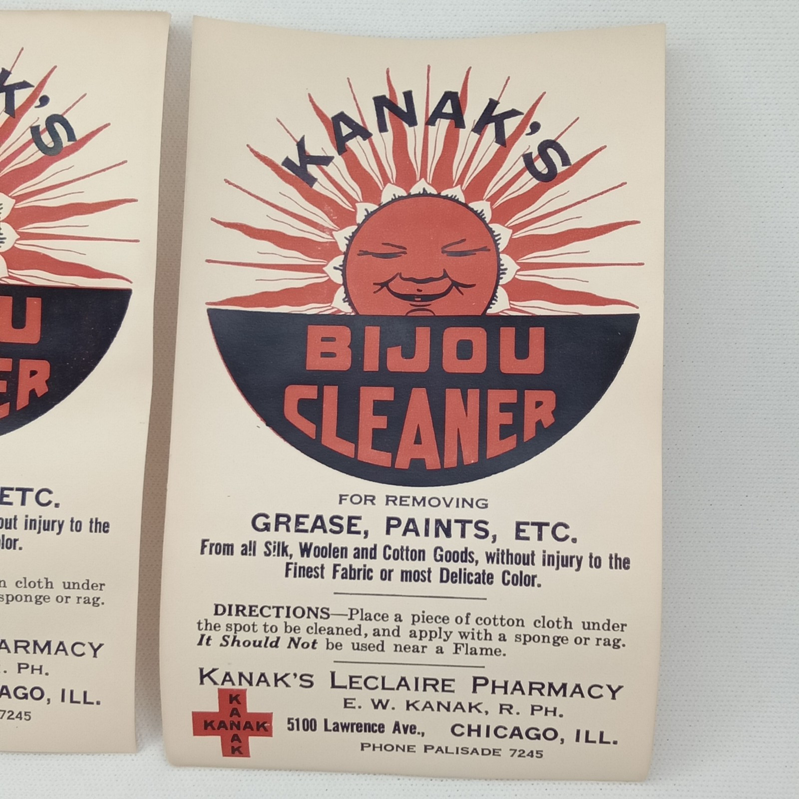 Vintage Advertising Flyer Bijou Cleaner Kanak’s Pharmacy Chicago 1950s