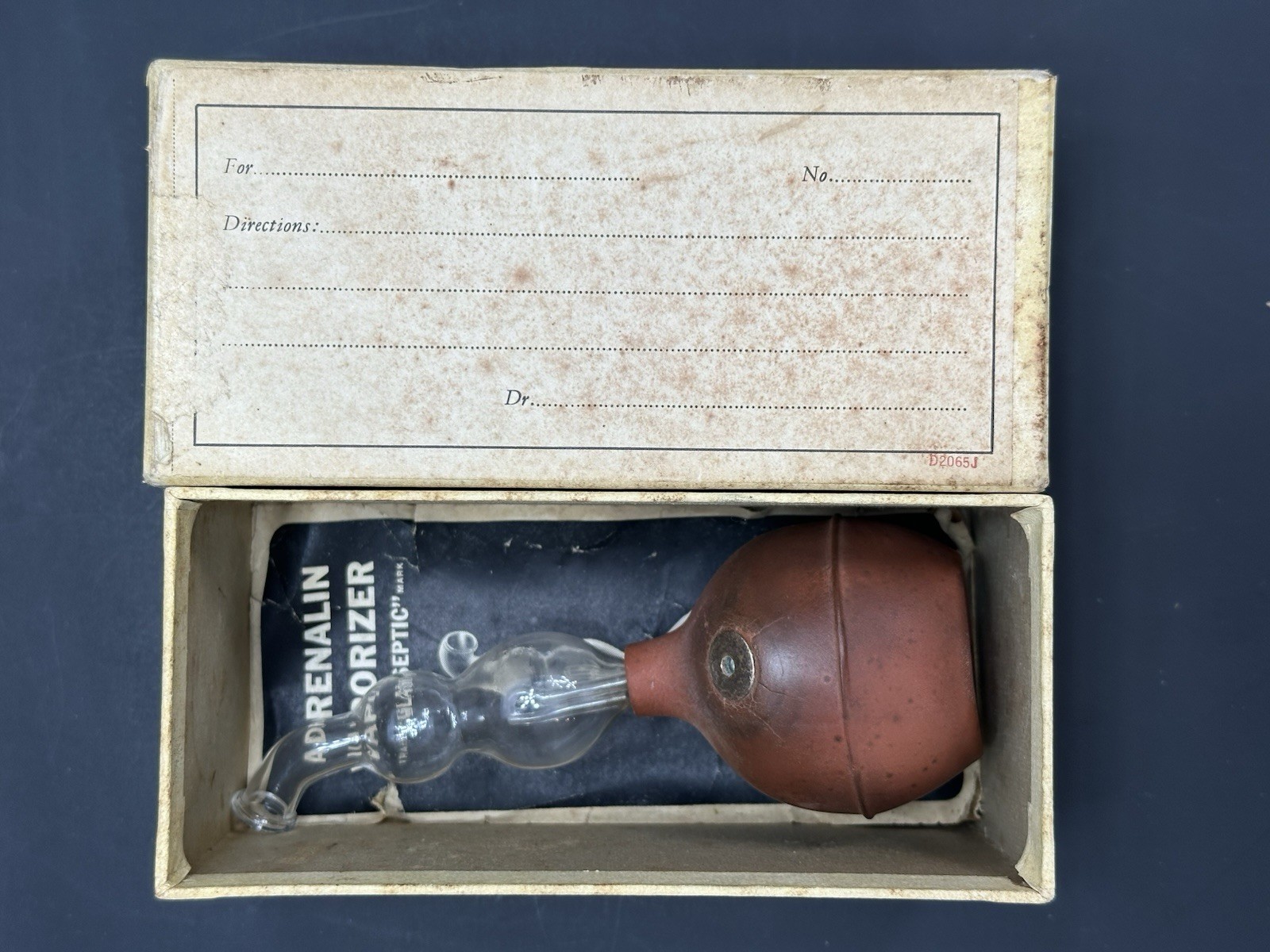 PARKE DAVIS GLASEPTIC ADRENALIN VAPORIZER VINTAGE BOX PAPERS PRESCRIPTION ON TOP