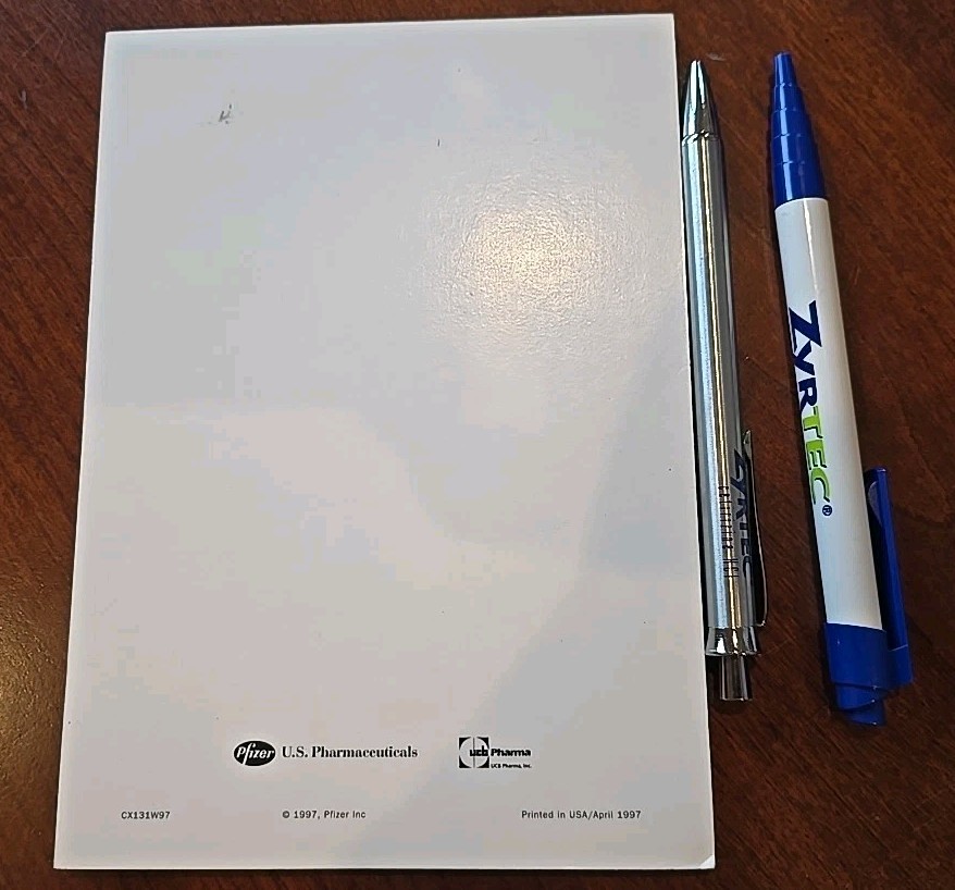 ZYRTEC Pharmaceutical Medical Lot – 2x Pens + Notebook Vintage Metal Pen Writes