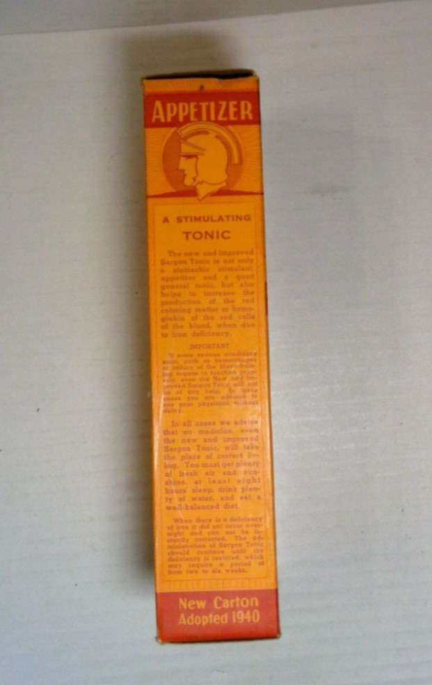 1940’s Drug Store Pharmacy SARGON TONIC Clear Glass Bottle in Original Box