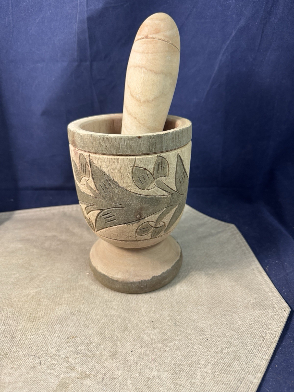Hand Carved/Painted Wood Mortar And Pestle Apothecary Grinder 6.5″ and 8” Tall