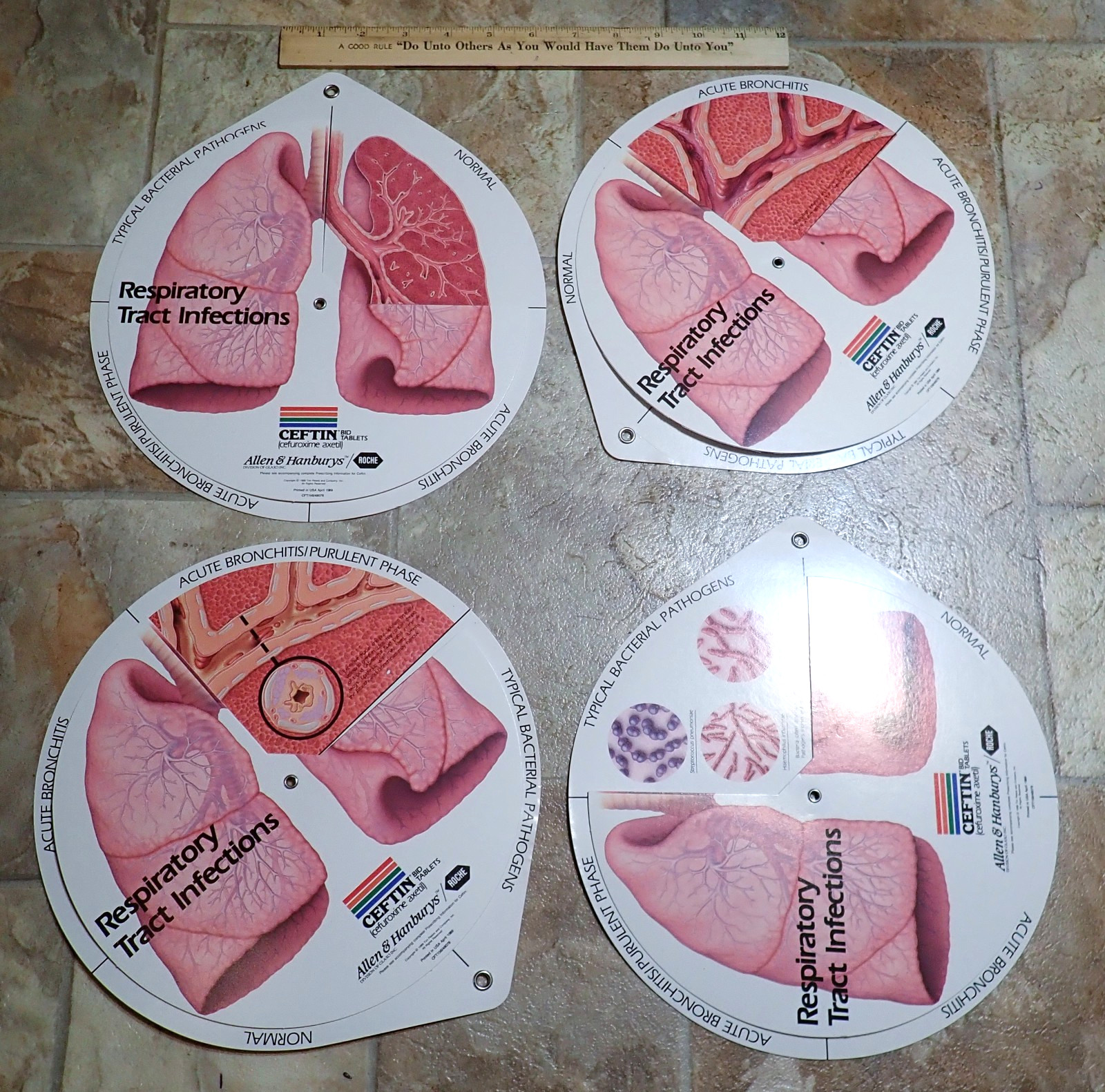 Lot of 4 Respiratory Tract Infections Wheel Medical Displays CEFTIN Advertising