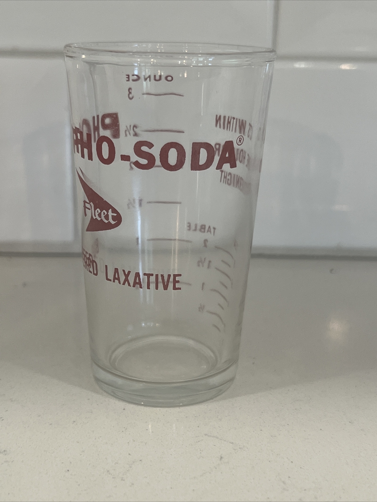 Fleet Phospho Soda Glass Measuring Cup Buffered Laxative Medical Ad Shot Glass