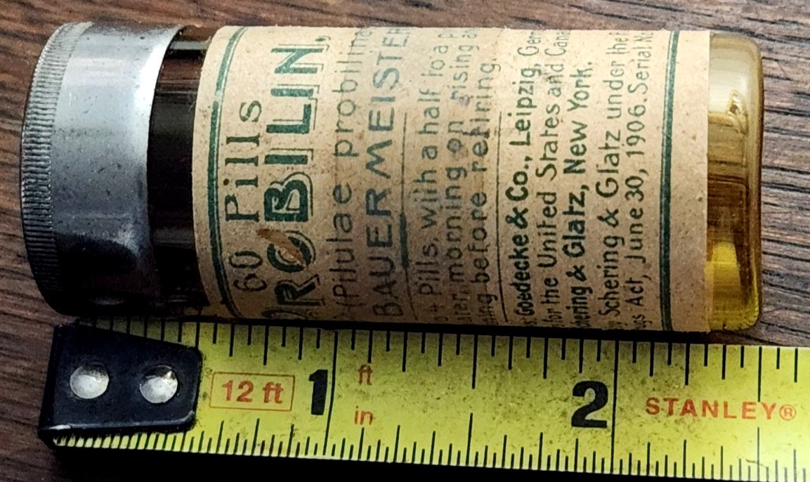 Antique Medical Quack Dr. Bauermeister PROBILIN 60 Pills Amber Bottle Empty