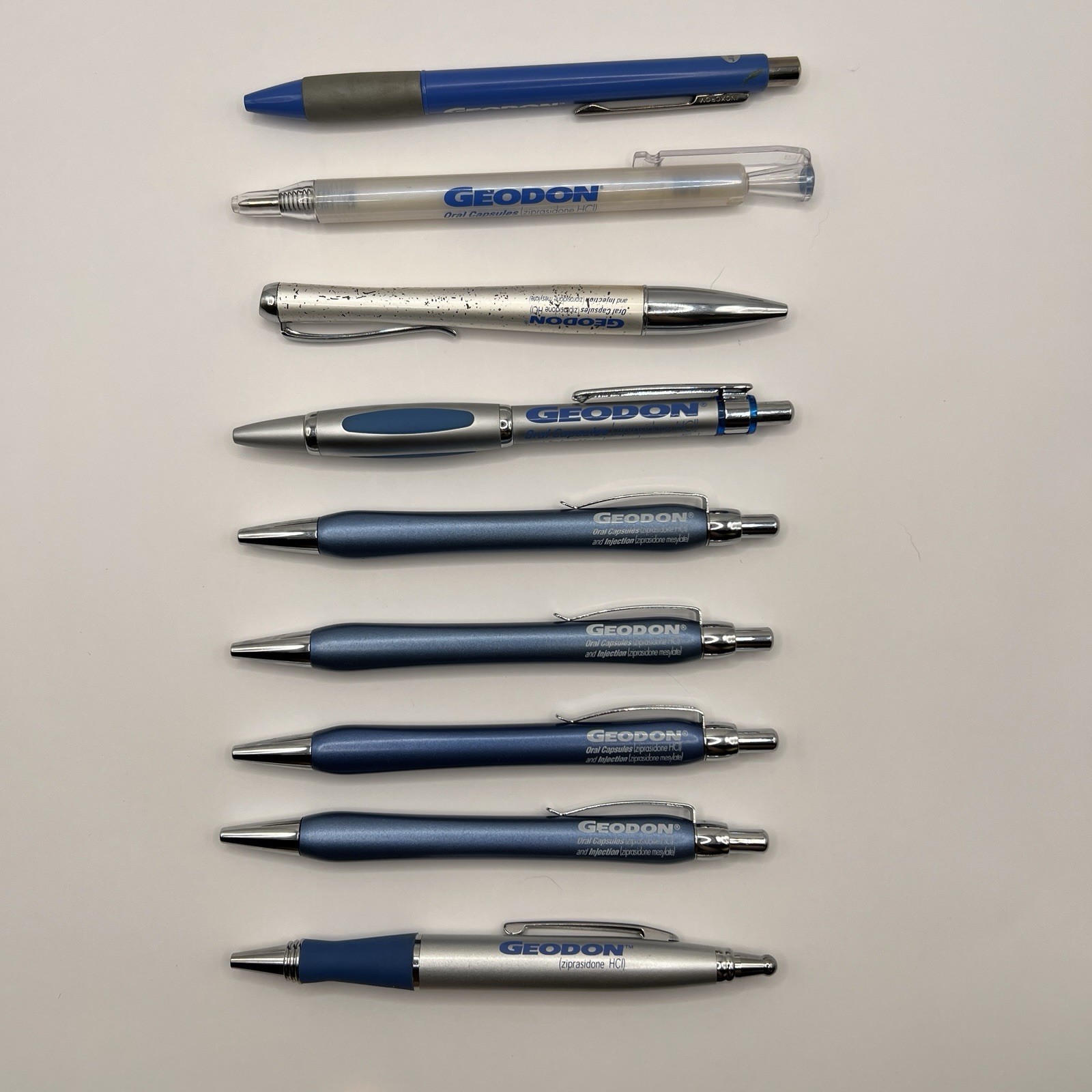 VTG Geodon Lot of 9 Pharmaceutical Drug Rep Pens 2 Plastic 7 Heavy Metal