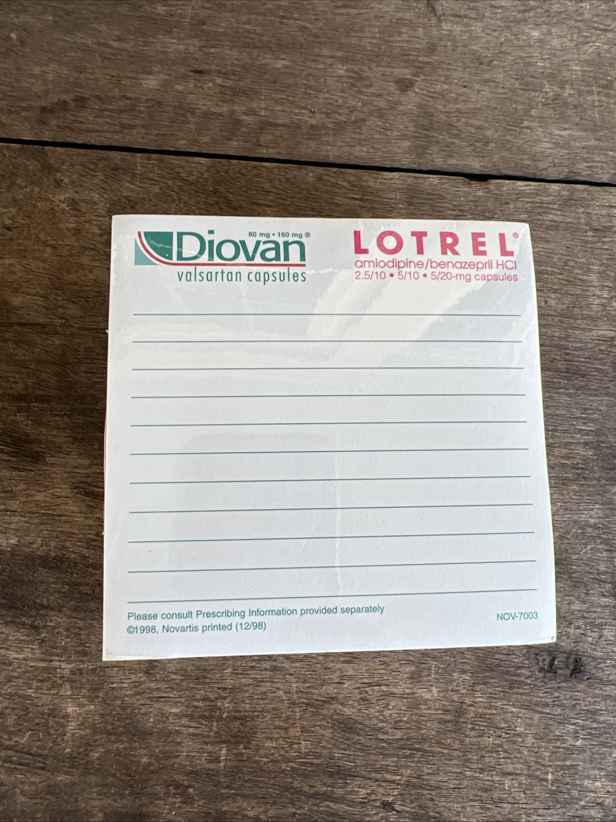 Diovan Lotrel Advertising Pharmaceutical Drug Rep Post-it Brand Note Pad Sealed