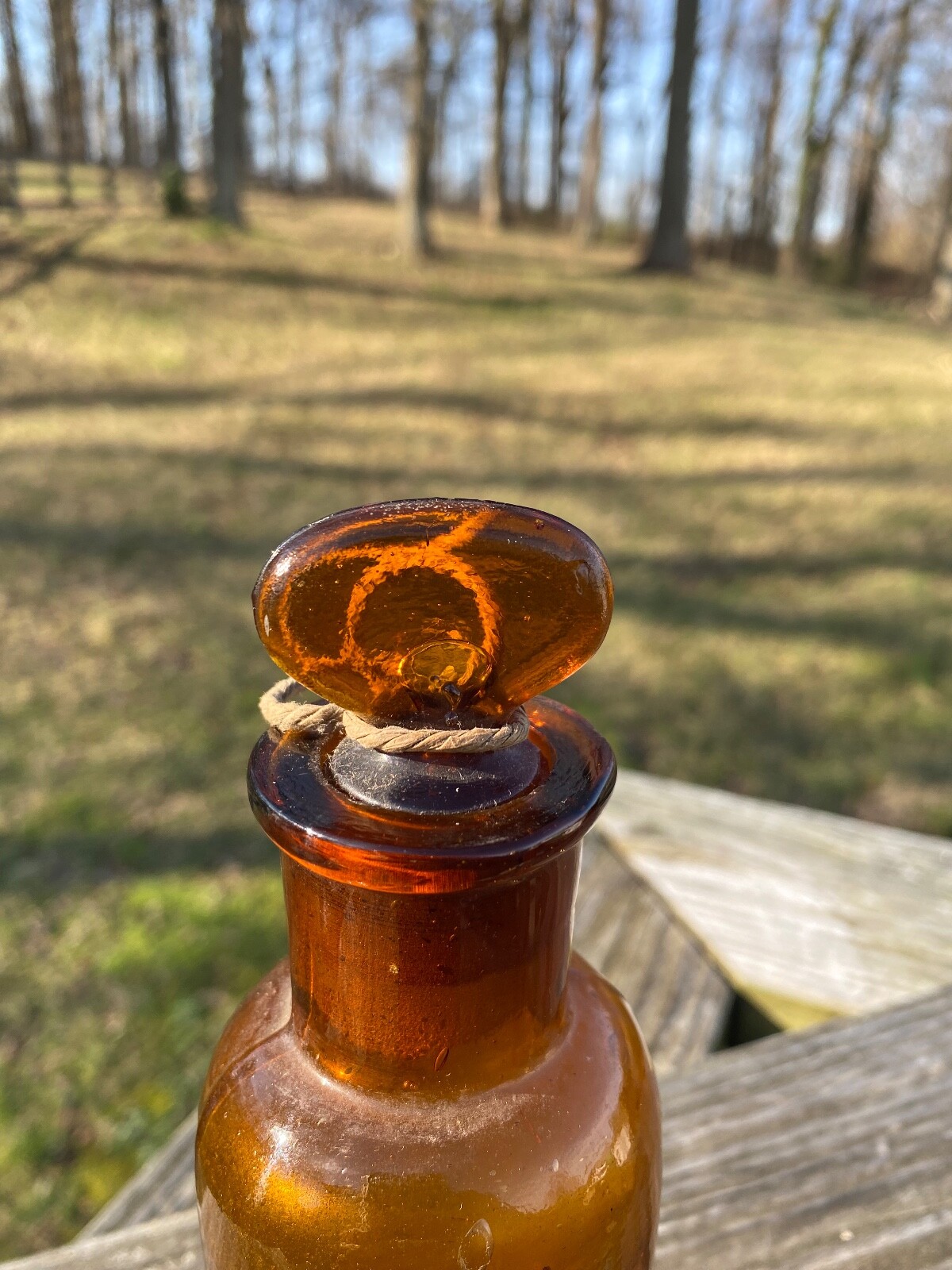 Antique Brown Amber Pharmacy Apothecary Glass Bottle with Stopper France 250