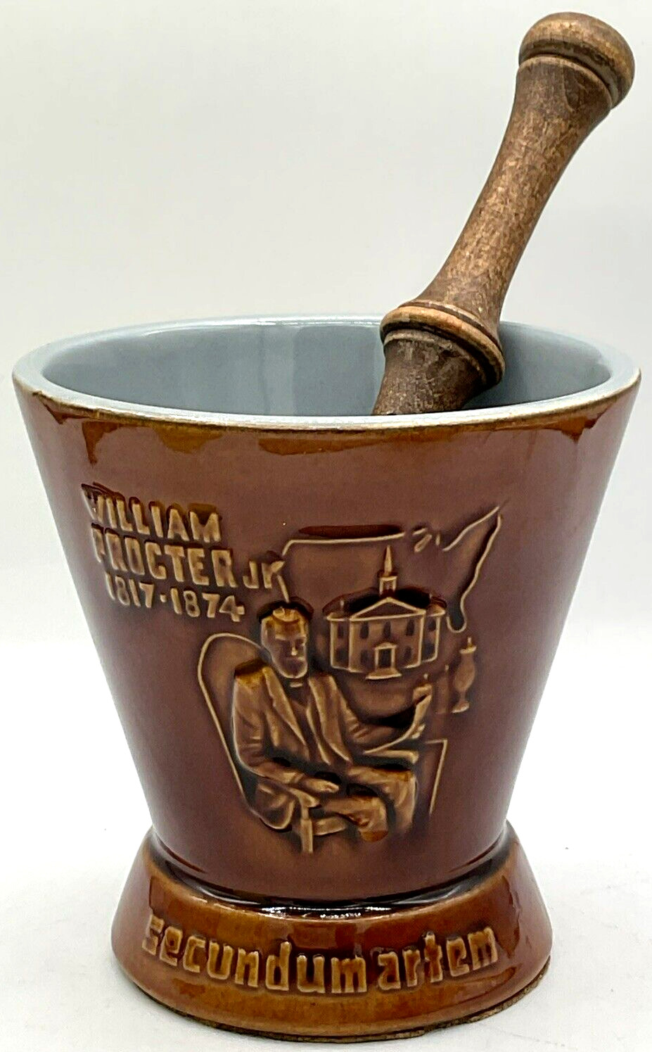Secundum Artem Schering McCoy Ceramic Mortar & Wooden Coricidin Pestle Rx