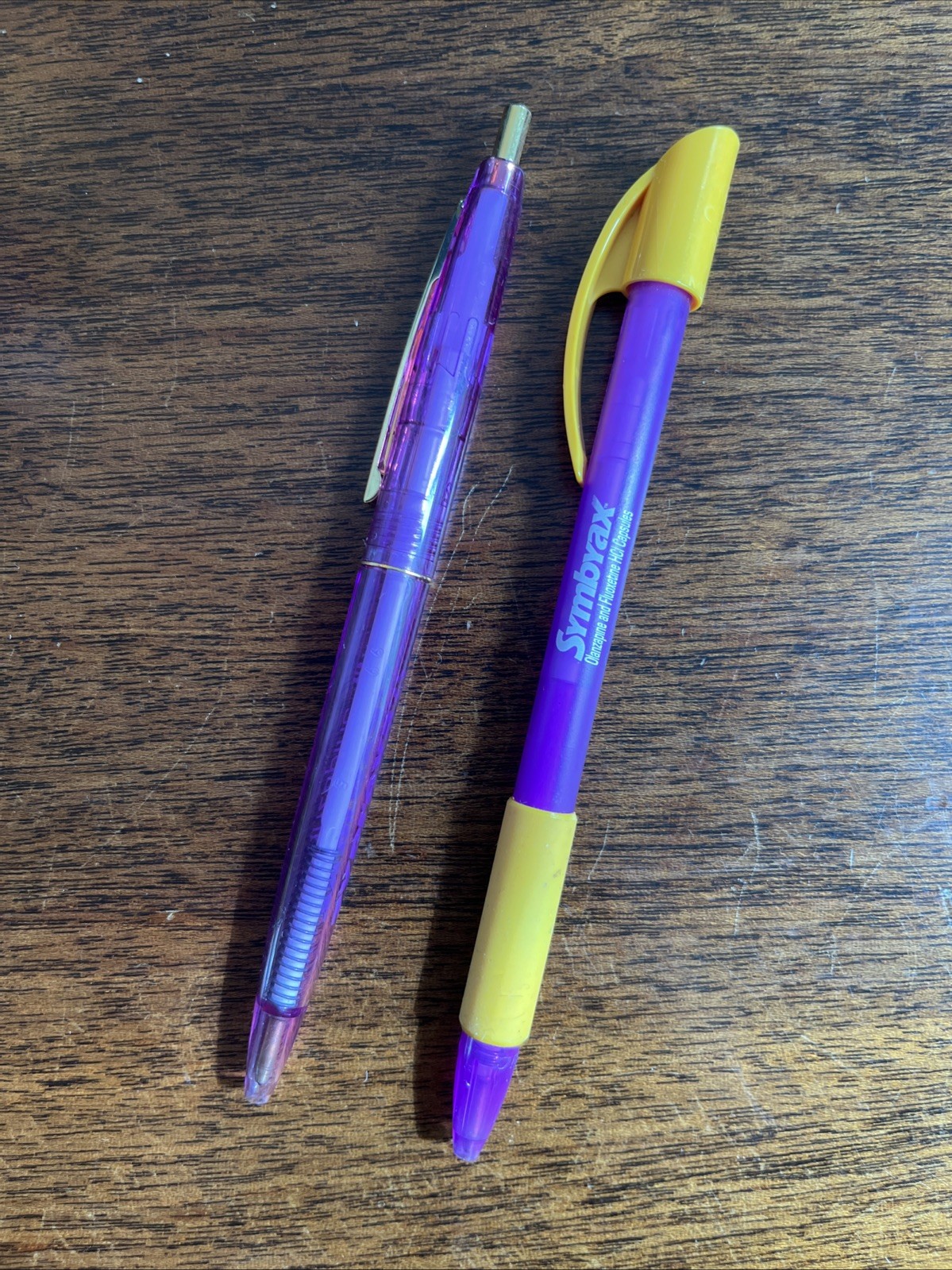 Lot of 2 Drug Rep Zyprexa Symbyax Collectible Pharmaceutical Pens Purple Lilly