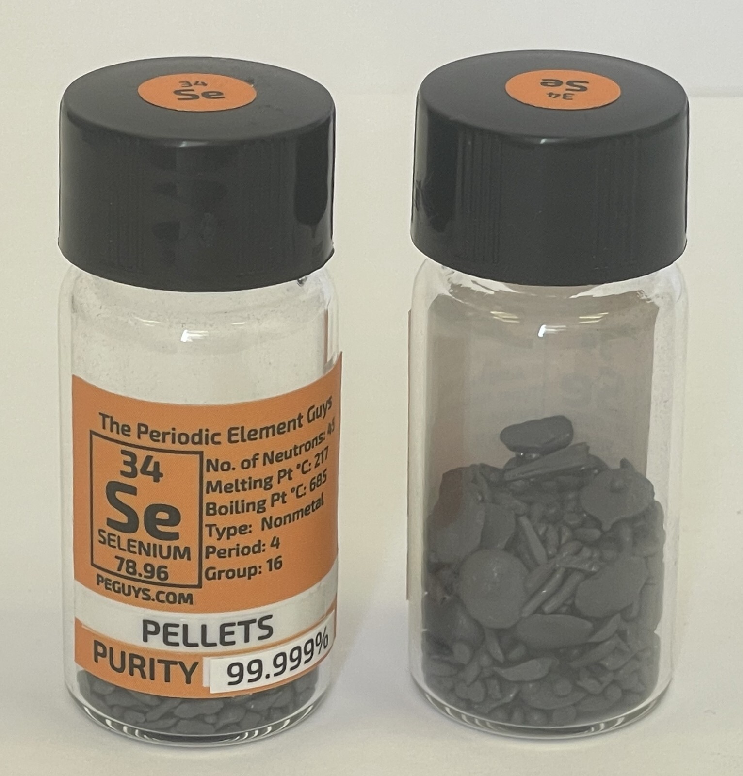 Selenium Pure Pellets 99.999% 10 Grams in Labeled Periodic Element Bottle