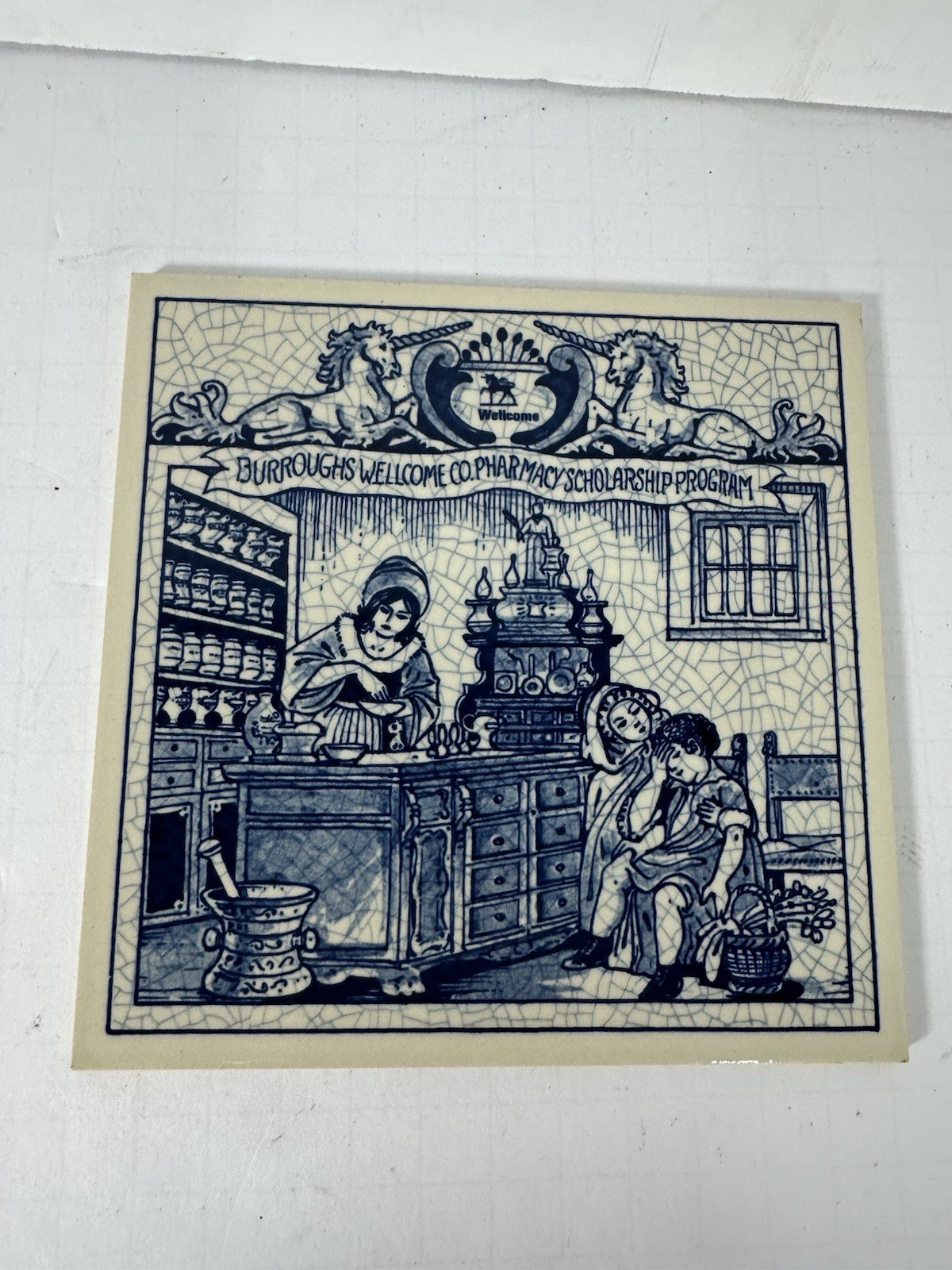Vintage Blue Delft Tile Uroscopy Pharmacy Scholarship Program Apothecary 5 READ