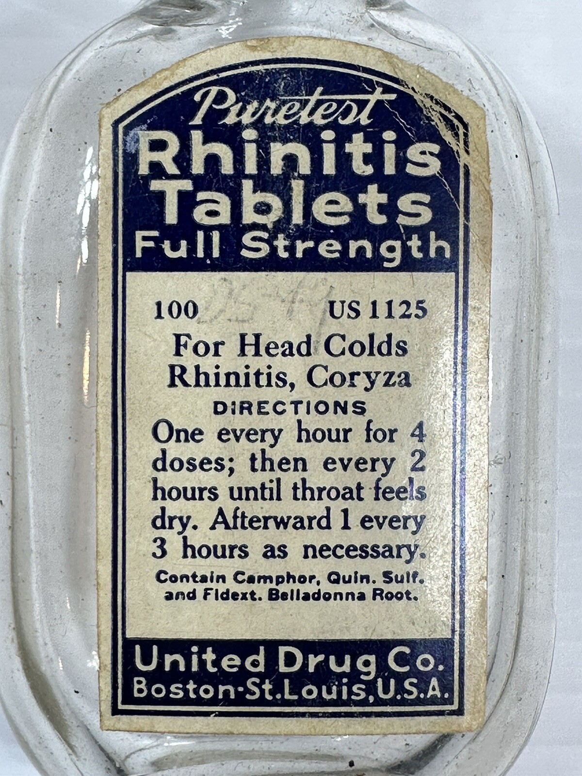 Antique Puretest Rhinitis Tablets Full Straight United Drug Co Sold At Rexall