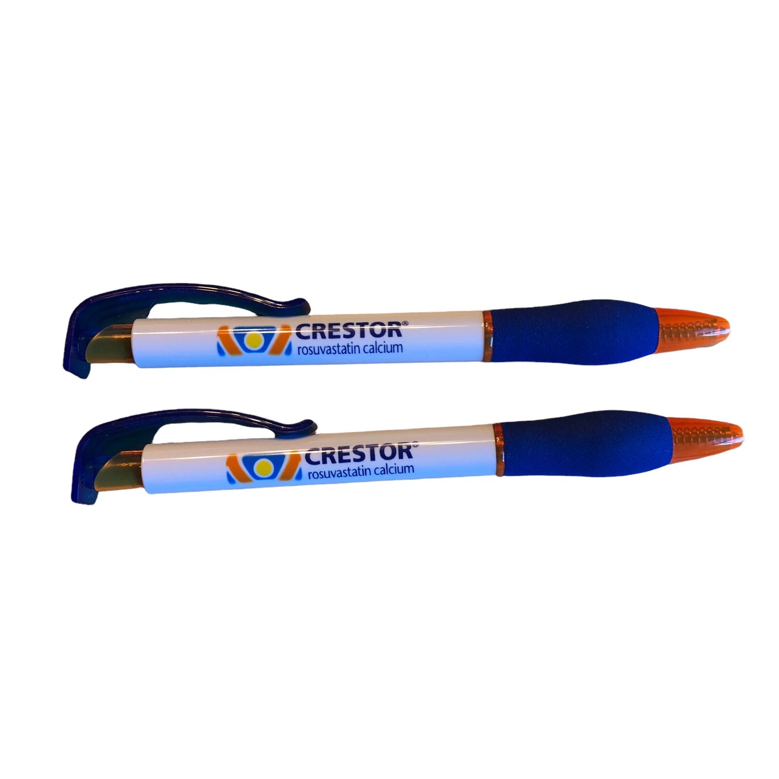 Crestor Pens Clip Soft Grip Orange Blue White New Rosuvastatin Calcium Drug Rep