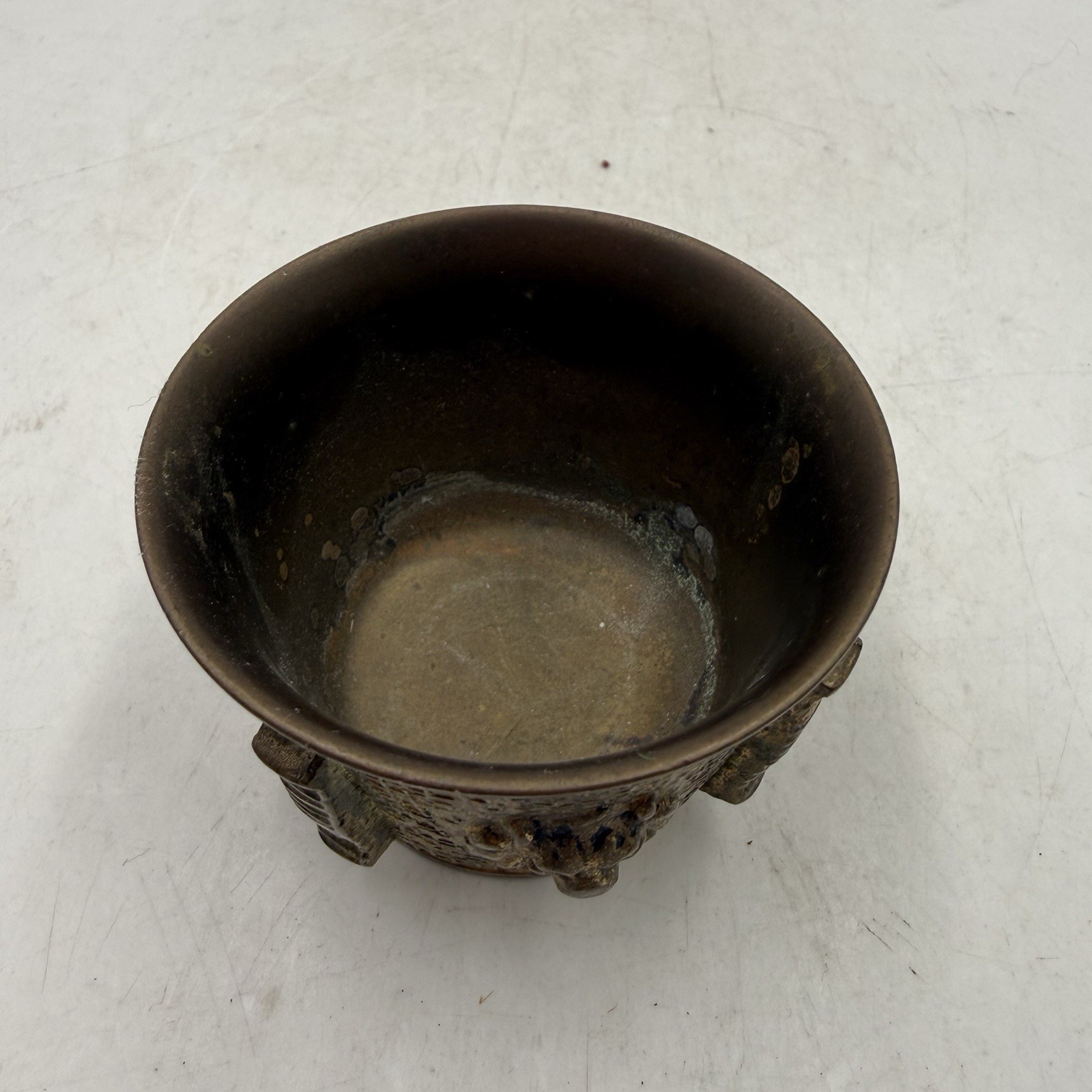 Vintage Brass Mortar and Pestle, Lion Head Design, 2” Tall