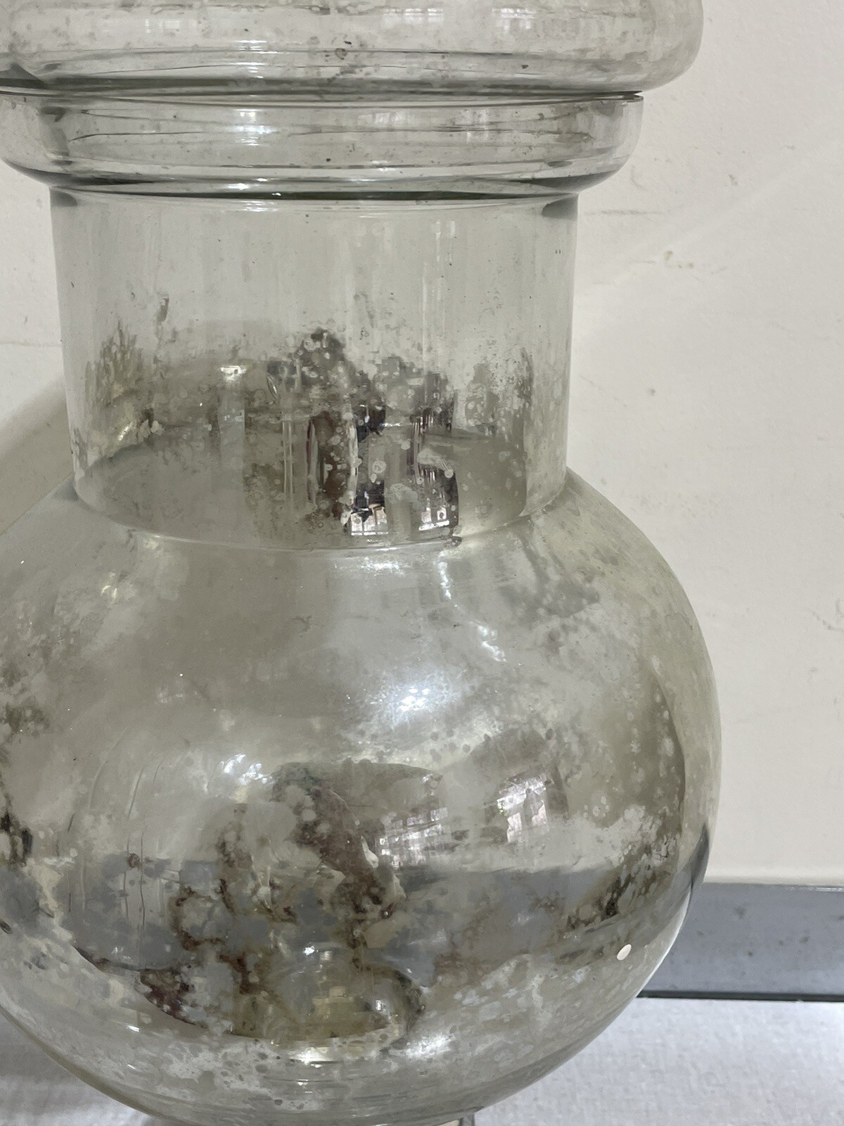 VTG TALL HAND BLOWN GLASS APOTHECARY JAR WITH LID 18”