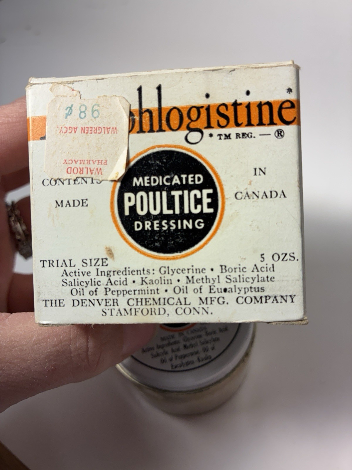 Vtg Antiphlogistine Medicated Poultice Dressing Denver Chemical Canada Glass box