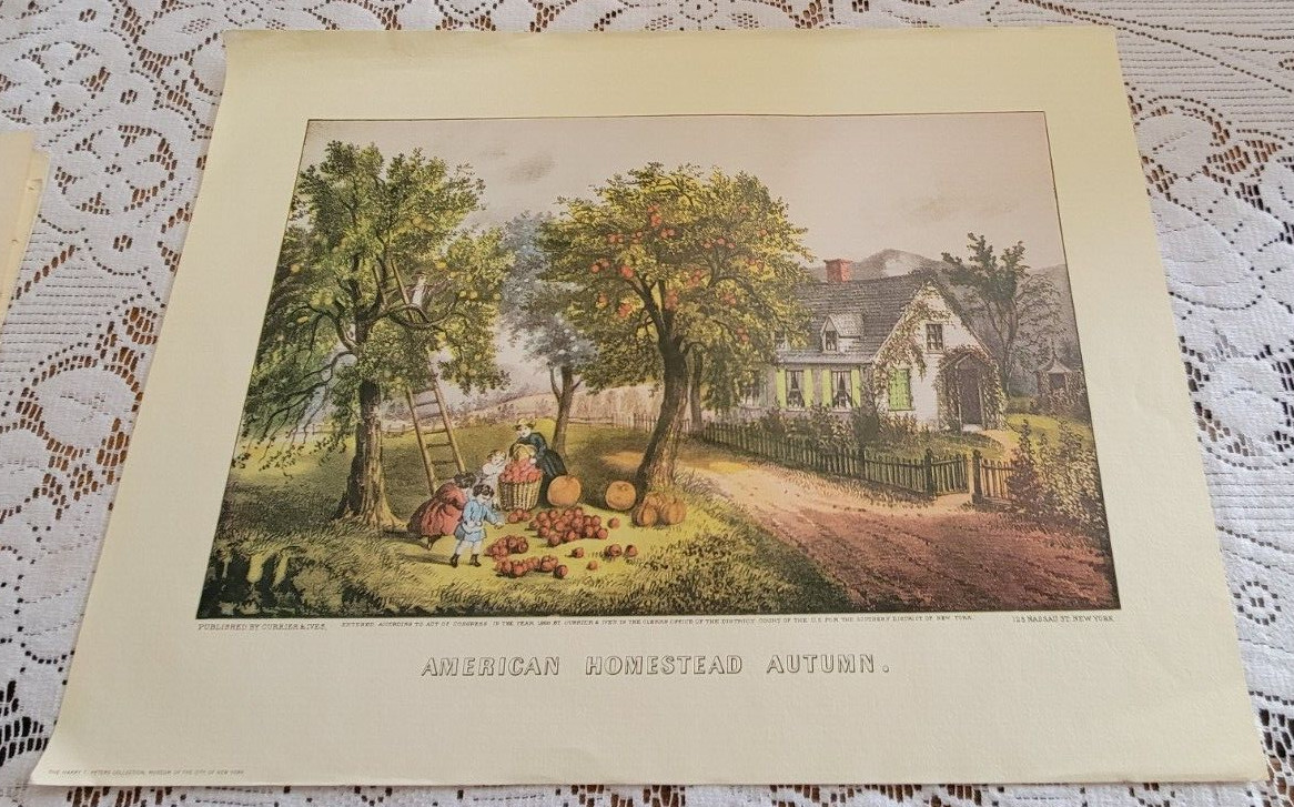 1975 PFIZER ADVERTISEMENT AMERICAN HOMESTEAD AUTUMN Currier Ives 12×16″ PRINT