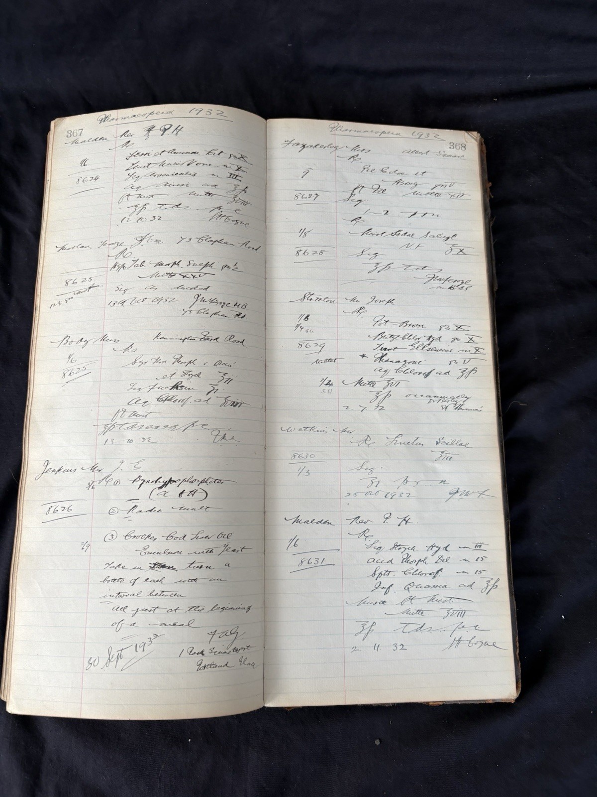 Handwritten Chemist Prescription Ledger Kennington Park London Pharmacy 1920