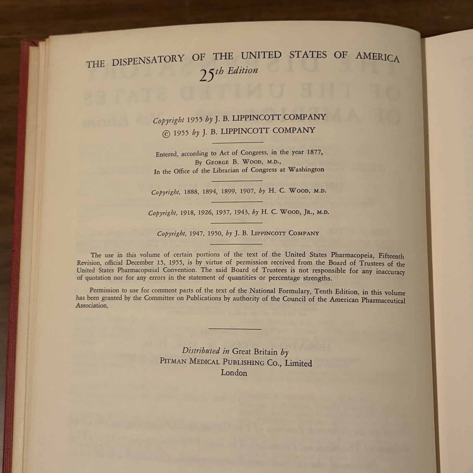 The Dispensatory of the United States of America 25th Ed 1955 Medical Book