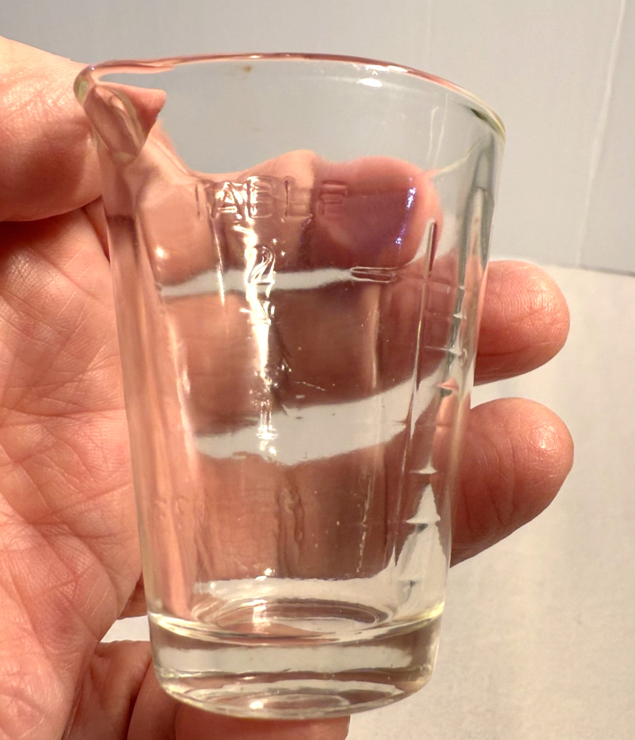 Vintage Glasco Apothecary Measuring Glass Cup with Embossed Graduations & spout