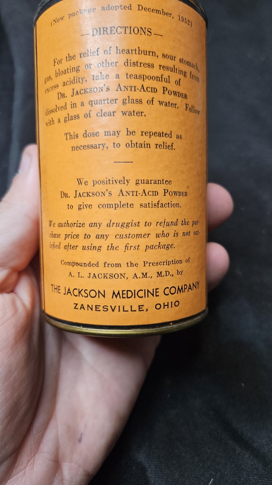 Doctor Jackson’s Anti-Acid Powder Zanesville Ohio New Old Stock Container