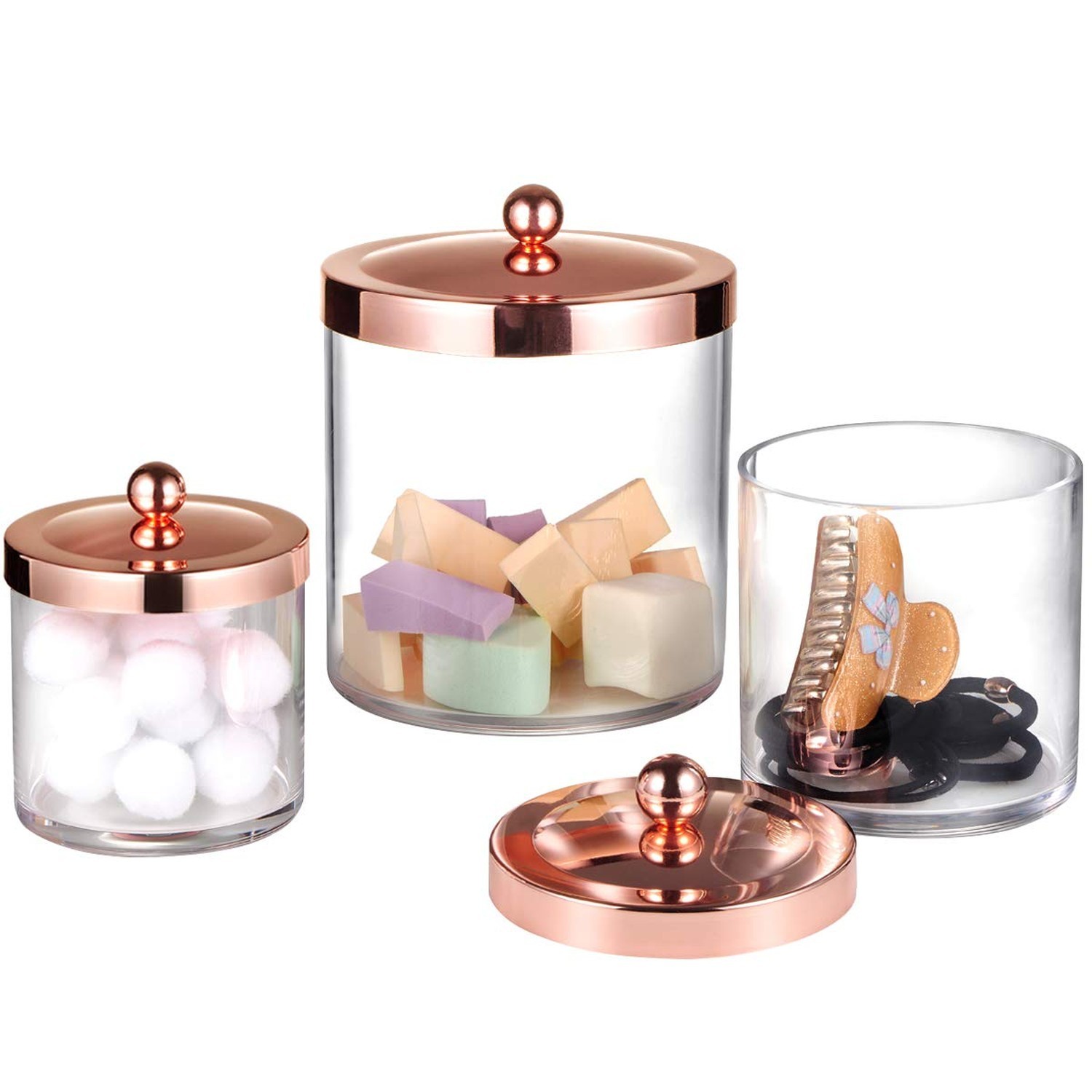SheeChung 3-Pack Plastic Apothecary Jars with Rose Gold Metal Lids – Large 50…