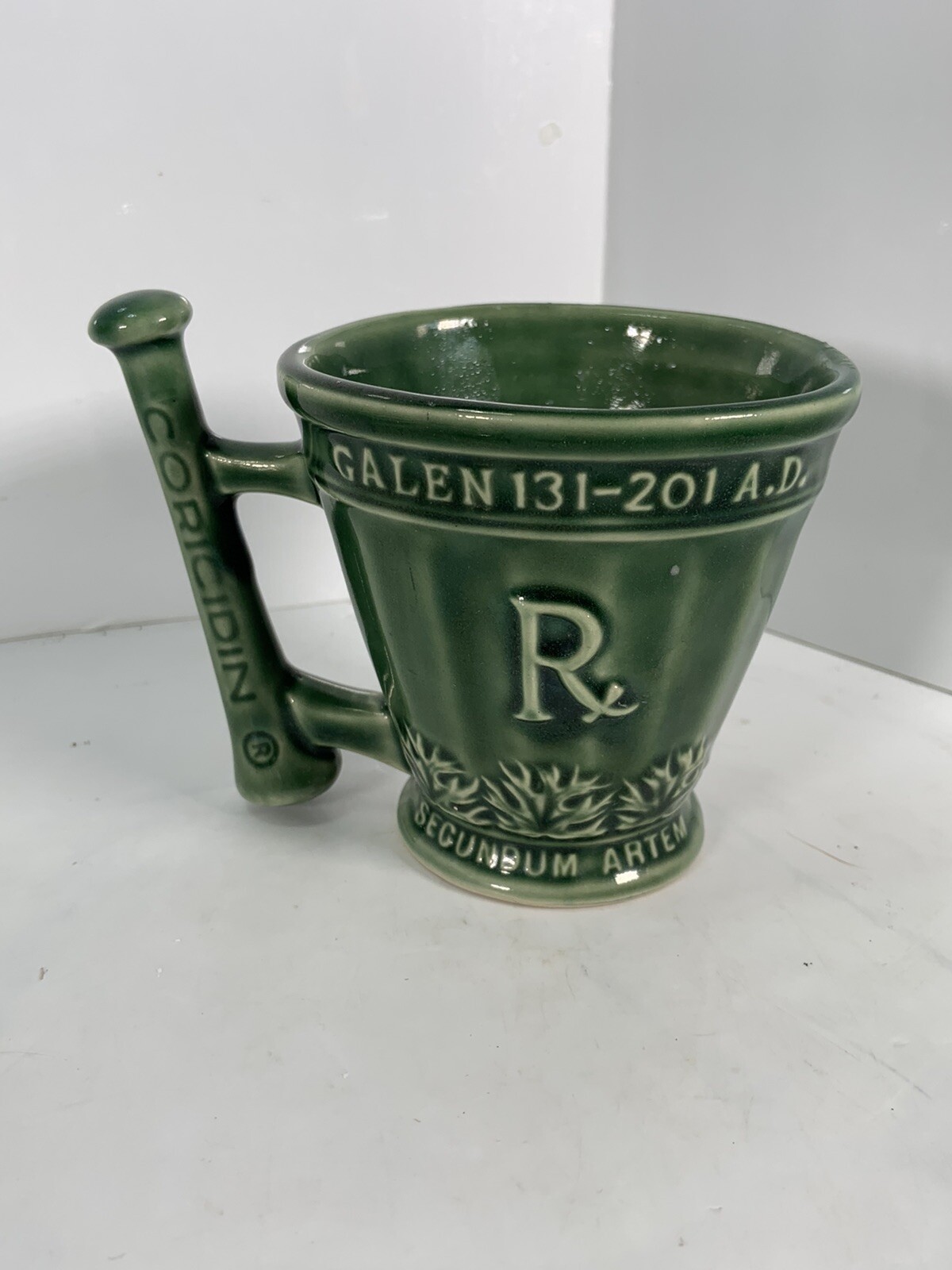 Vtg Coricidin RX Pharmacy Adv Mortar & Pestle Mug Schering McCoy Pottery