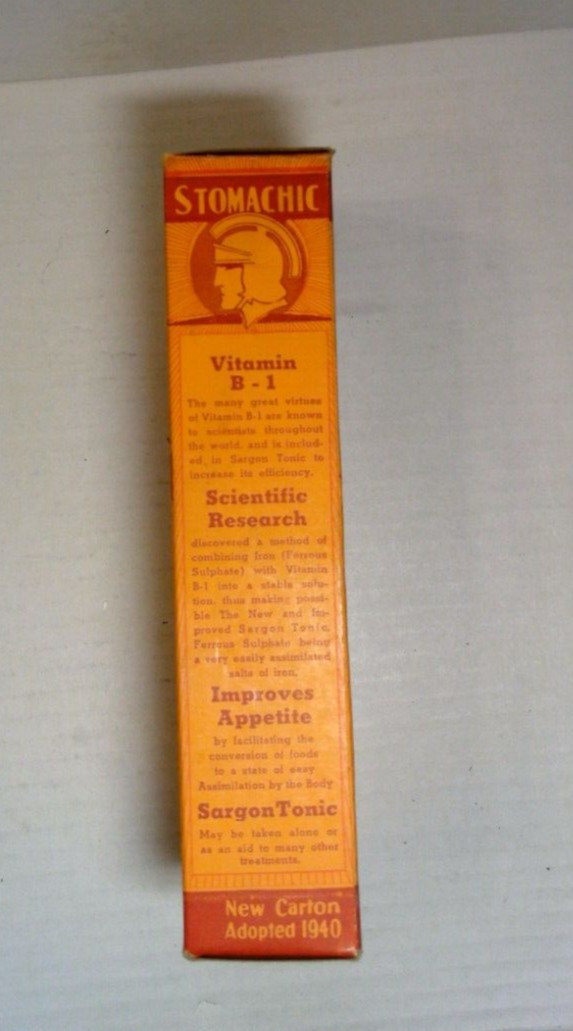 1940’s Drug Store Pharmacy SARGON TONIC Clear Glass Bottle in Original Box